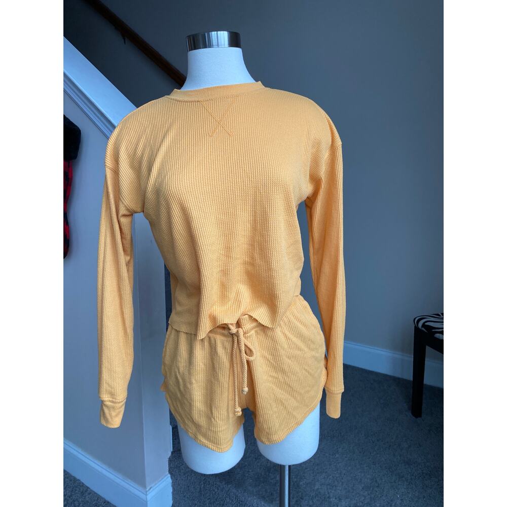 Colsie orange thermal/waffle textured lounge set, size XS
